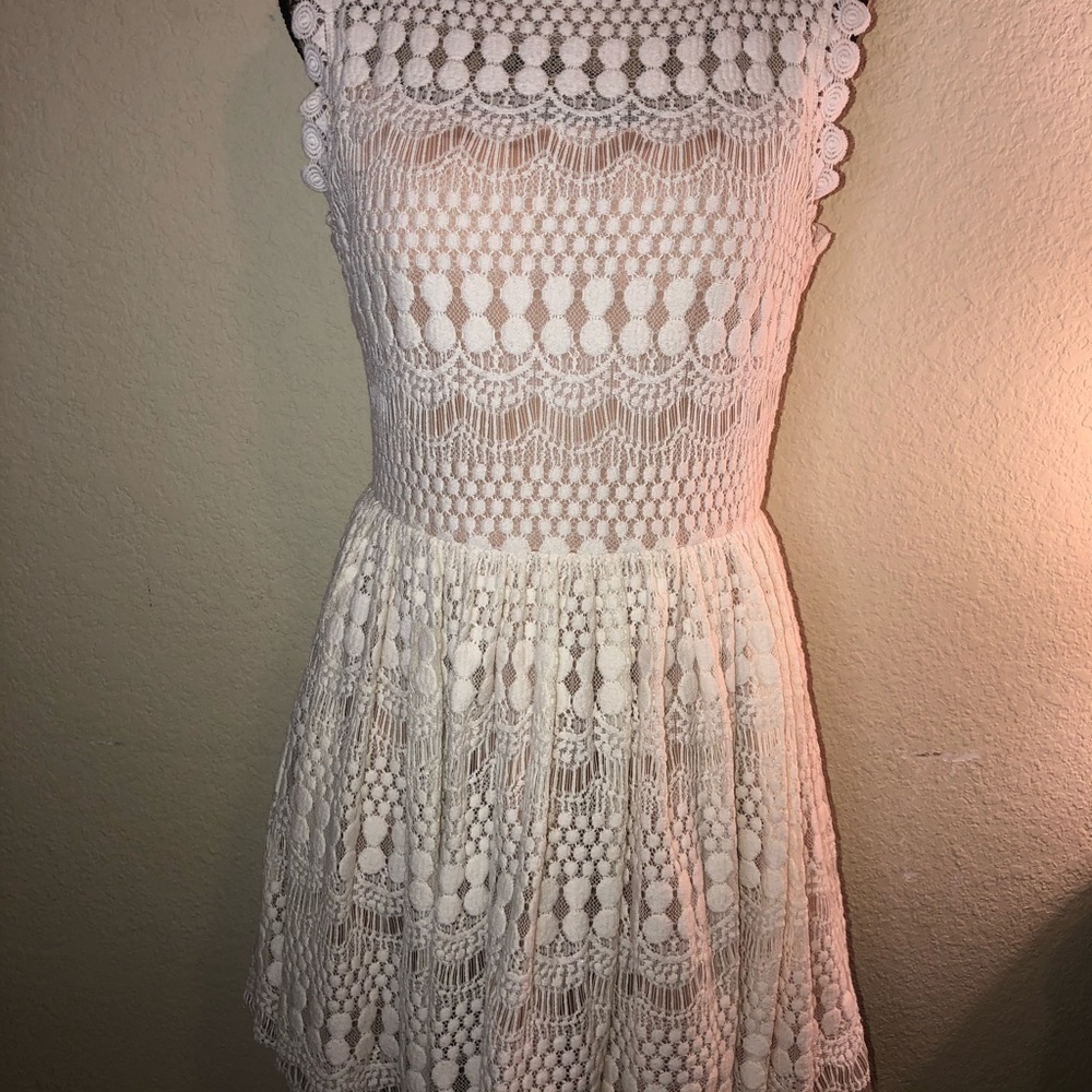 Jodi Kristopher Cream Crochet &  Lace Tulle Juniors Dress in Size 15